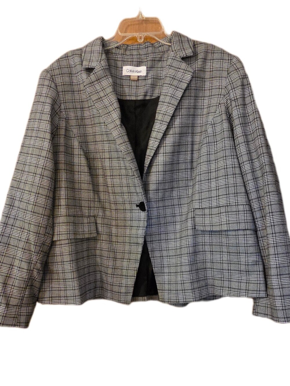 Calvin Klein Black Gray Plaid Blazer Preppy Business Casual Plus Size 22W